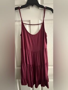 Women's Burgundy Tiered Sleeveless TankDress